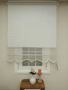 Çiftli Sistem Tül Stor Perde Çizgili Boğma Tül (sütlü Kahve Koyu Krem Rengi)- Krem Koyu-sütlü Kahve