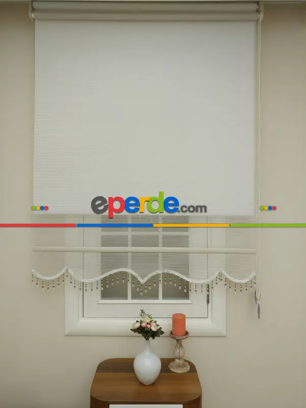 Çiftli Sistem Tül Stor Perde Çizgili Boğma Tül (sütlü Kahve Koyu Krem Rengi)- Krem Koyu-sütlü Kahve