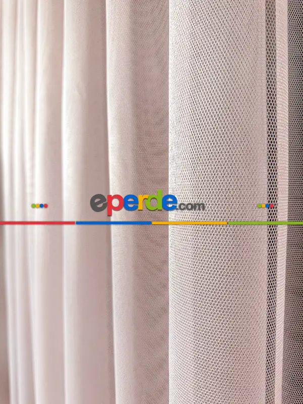 Kız Çocuk Odası Tül -  Toz Pembe Grek Zemin Düz Tül Perde - Kurşunlu