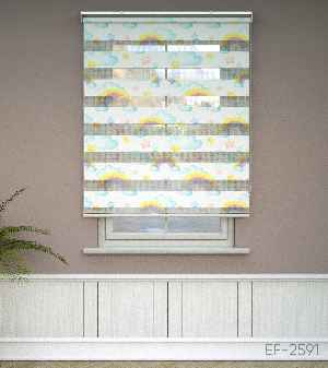 Yıldız Desenli Baskılı Zebra Perde- Çok Renkli