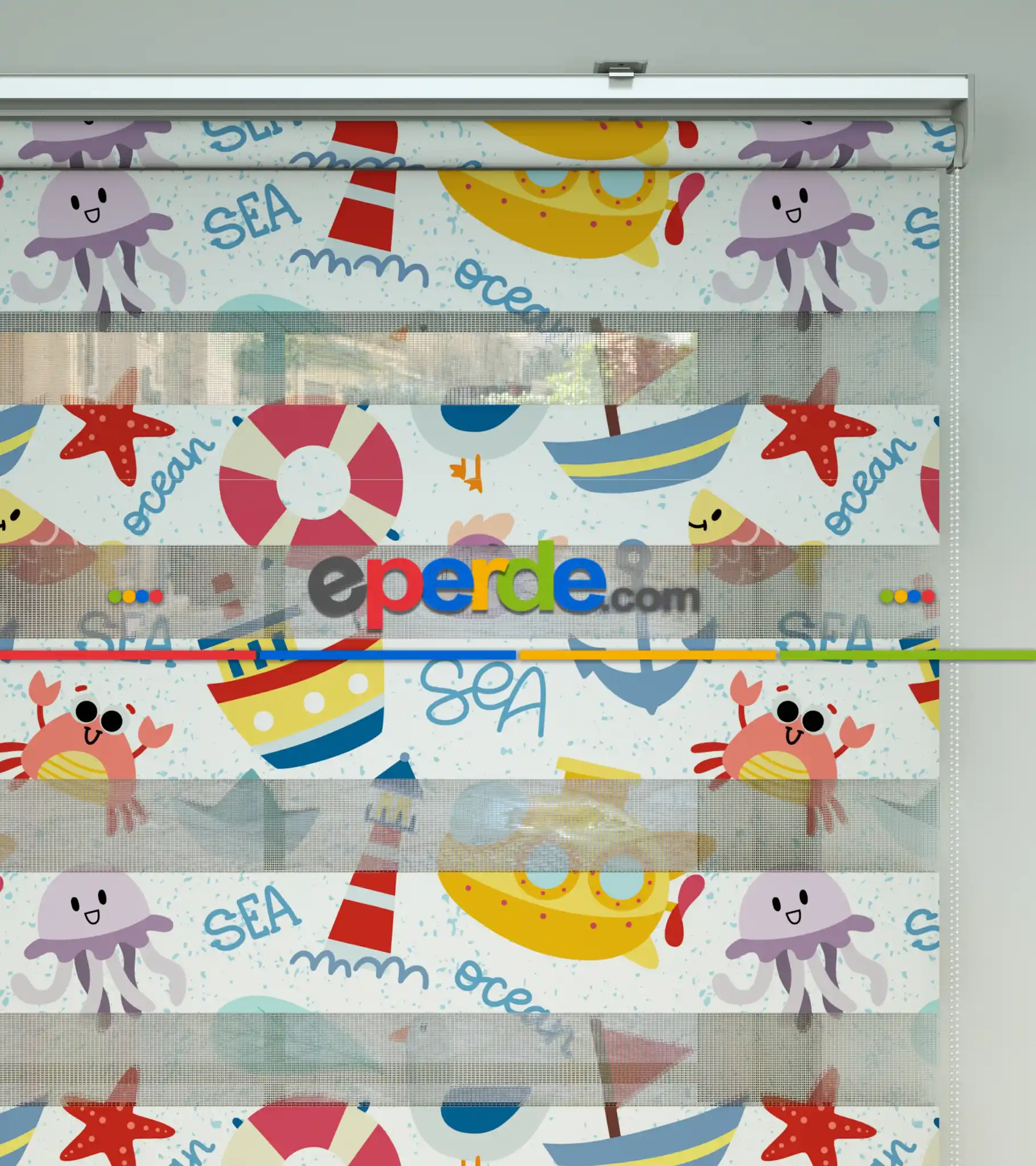 Bebek Odası Zebra Perde - Deniz Temalı Baskılı Zebra Perde- Çok Renkli