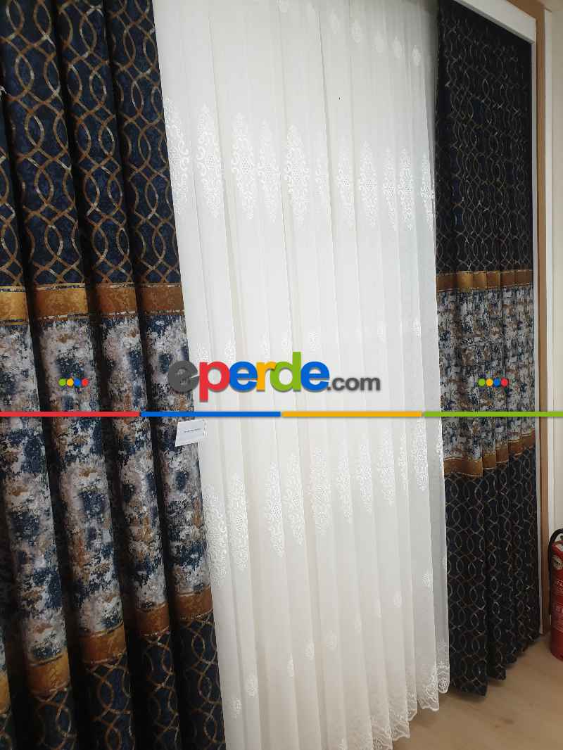 Brillant Fon Perde Fon Perde Yeni Moda Model Lacivert Renk Tasarım Yan Perde