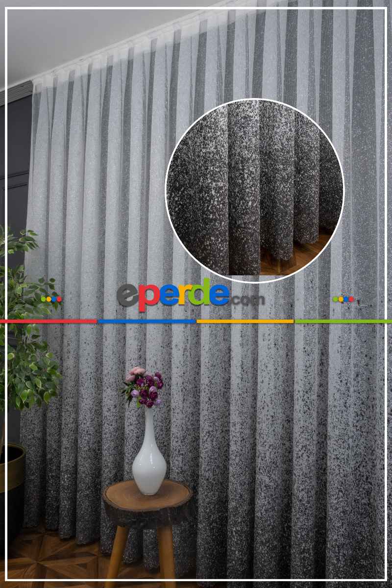 Genç Tasarım Püskürtme Yeni Moda Tül Gri - Füme - Antrasit