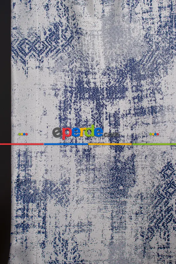 Jakar Dokuma Fon Perde - Mavi - Gri