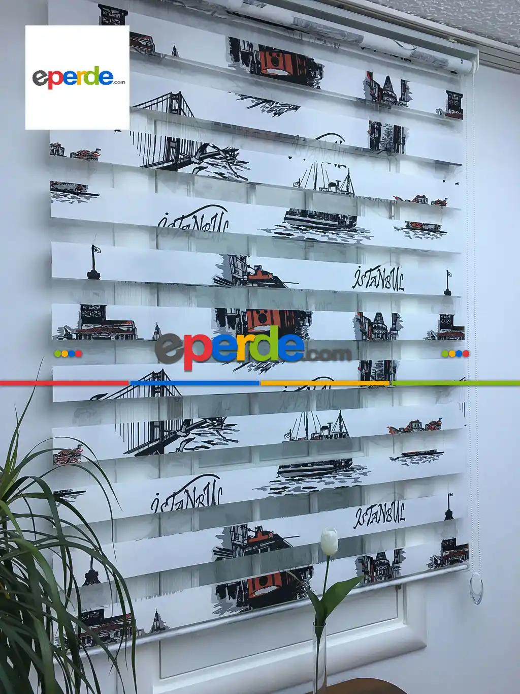 Fırsat!!! Siyah-kırmızı İstanbul Desenli Perde- Siyah-kırmızı 100cm X 200cm 