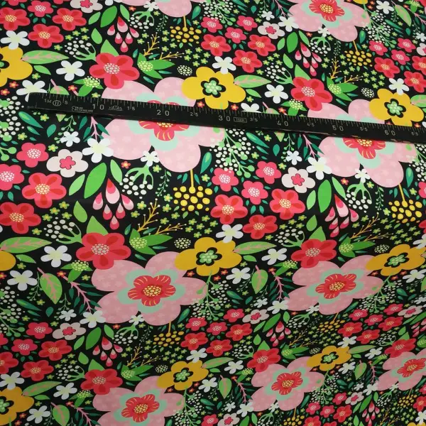 Çiçek Desenli Fon Perde Evm298 - Kumaşı Kalındır Duck Bezi Değildir.- Siyah-Kırmızı-Pembe-Siyah Kırmızı-Çok Renkli