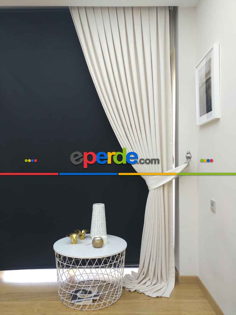 Düz Renk Dökümlü Fon Perde (150)- Beyaz