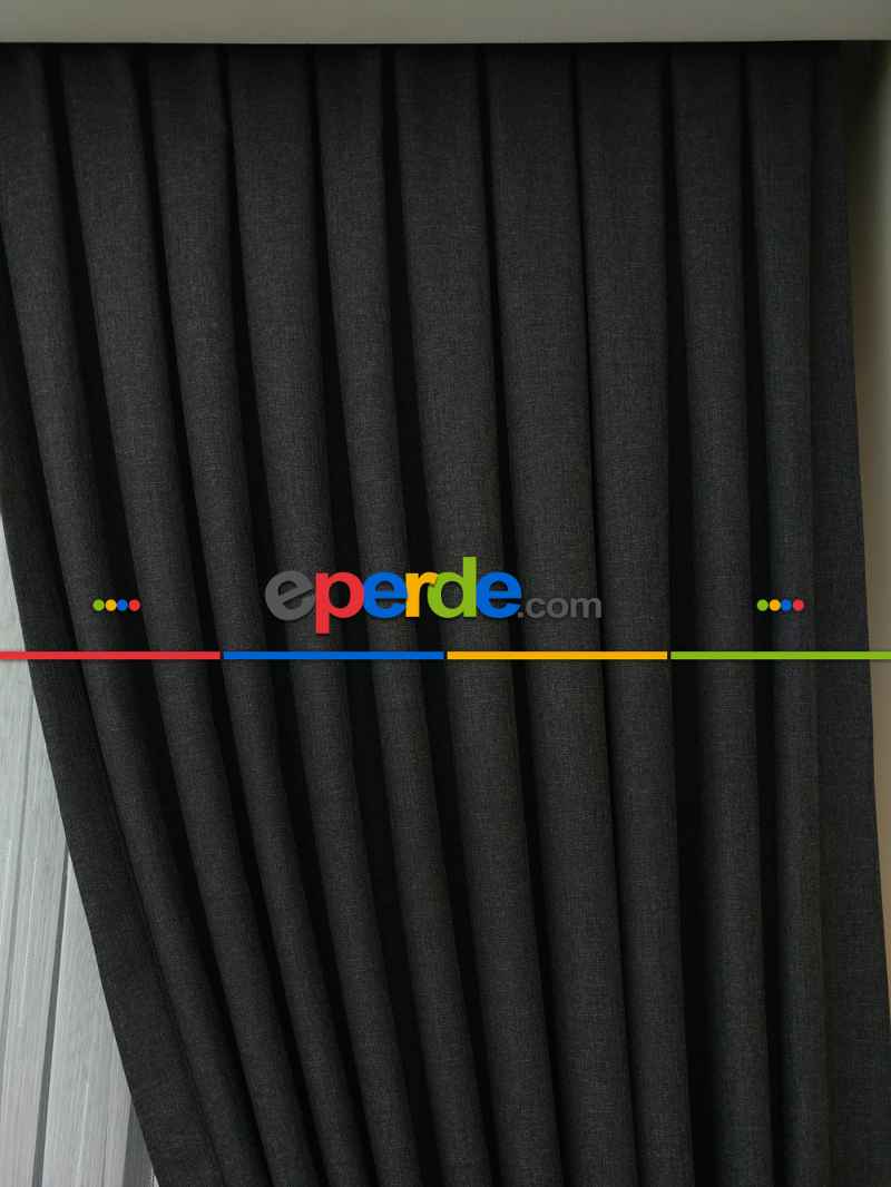 Keten Füme Antrasit Renk Düz Fon Perde ( )- Füme