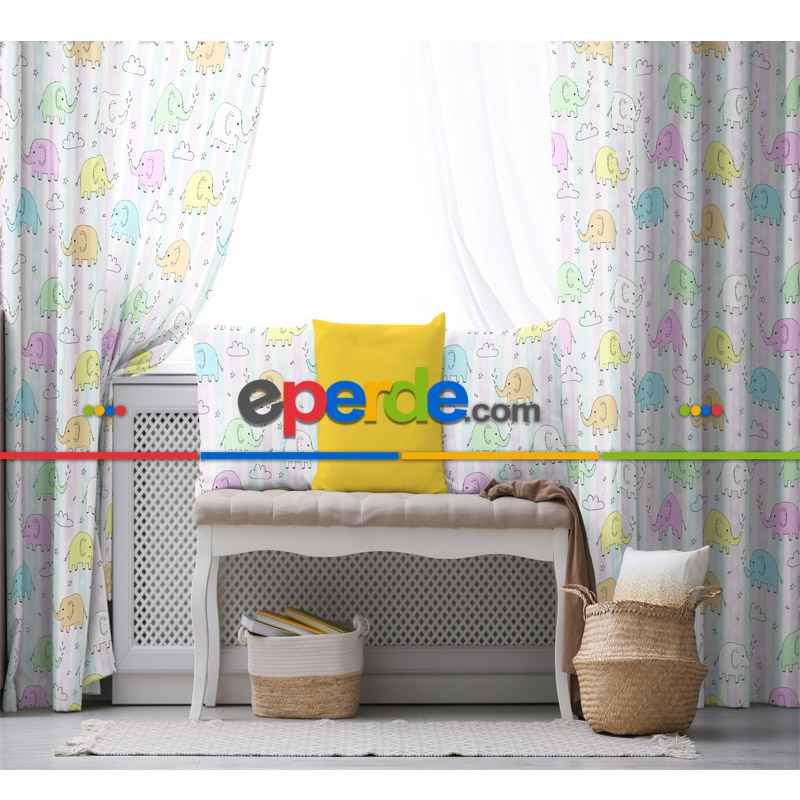 Çocuk Desenli Fon Perde Evim916 Kumaşı Kalındır Duck Bezi Değildir- Mavi-beyaz