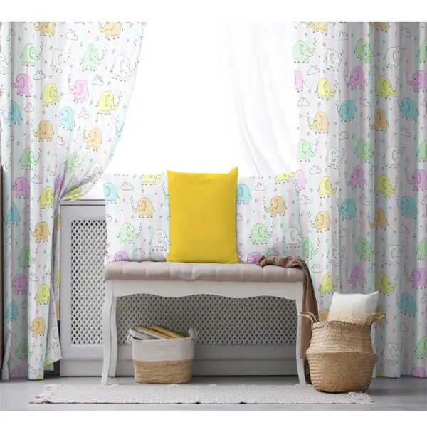 Çocuk Odası - Çocuk Desenli Fon Perde Evim916 Kumaşı Kalındır Duck Bezi Değildir- Mavi-beyaz