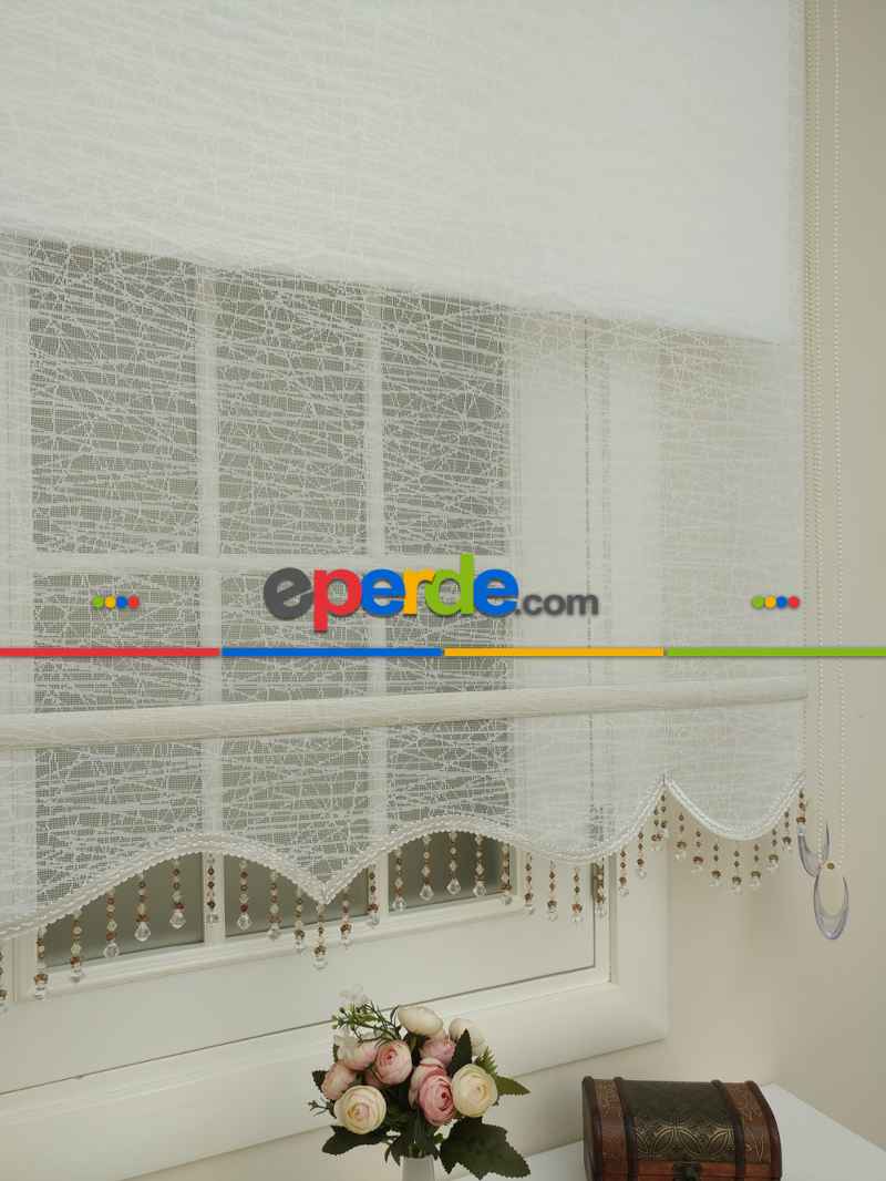 Brillant - Stor Perde - Çiftli Sistem Tül Ve Stor Perde - Cam Kırığı Modeli- Krem Açık-ekru