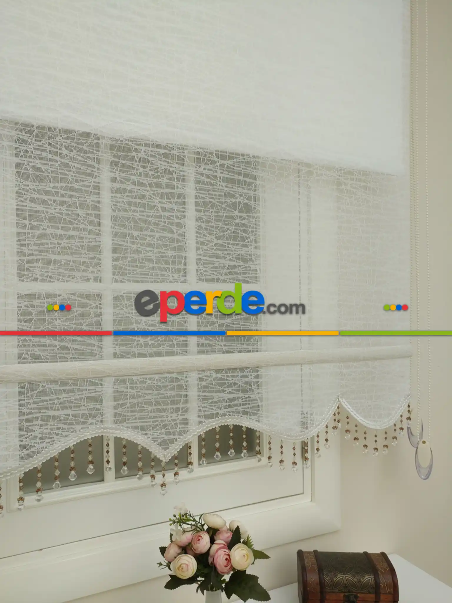 Brillant - Stor Perde - Çiftli Sistem Tül Ve Stor Perde - Cam Kırığı Modeli- Krem Açık-ekru