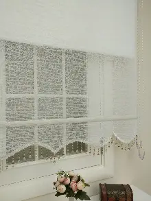 Brillant - Stor Perde - Çiftli Sistem Tül Ve Stor Perde - Cam Kırığı Modeli- Krem Açık-ekru