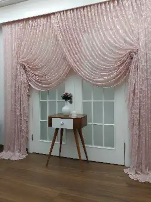 Pudra Pembe Sarmaşık Desenli Boncuklu Mekanizmalı Fon Perde 1 Tkm(2 Kanat)620 Tl Yerine Sadece 229 Tl- Pembe Pudra Pembe