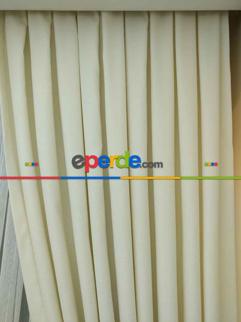 Keten Bej Renk Düz Fon Perde- Bej