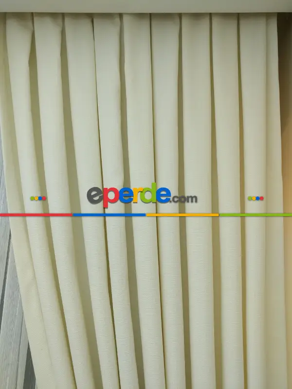 Yatak Odası - Keten Bej Renk Düz Fon Perde- Bej