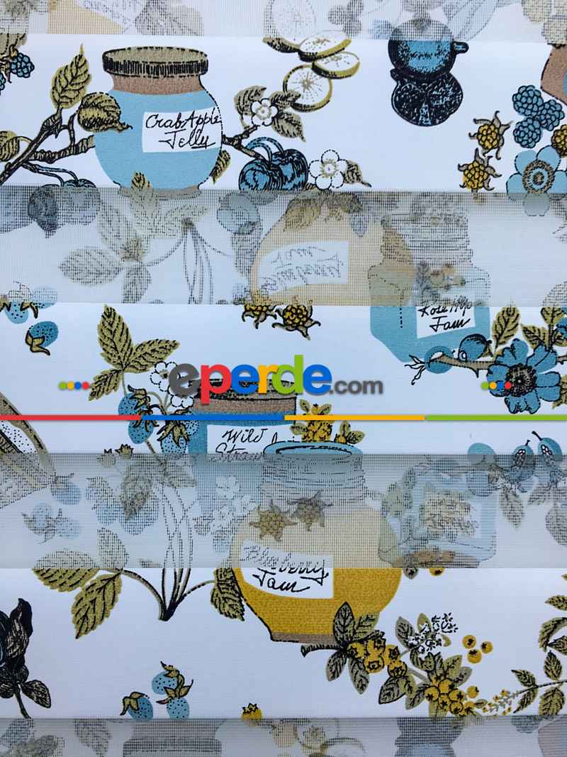 Zebra Perde- Kavanoz Baskılı Zebra Perde- Mavi Açık