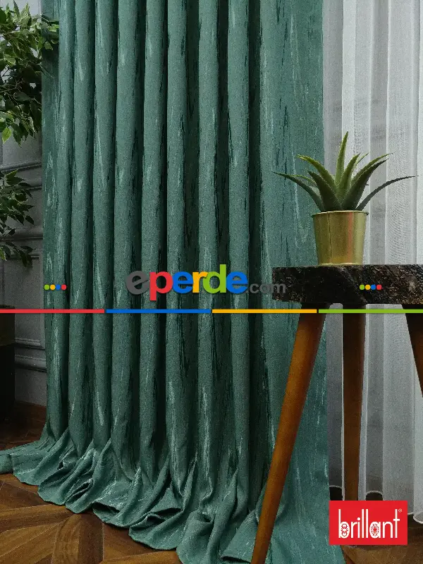 Brillant Jakar Fon Mint Yeşili Renk Düz Fon Perde - Yeşil-mint