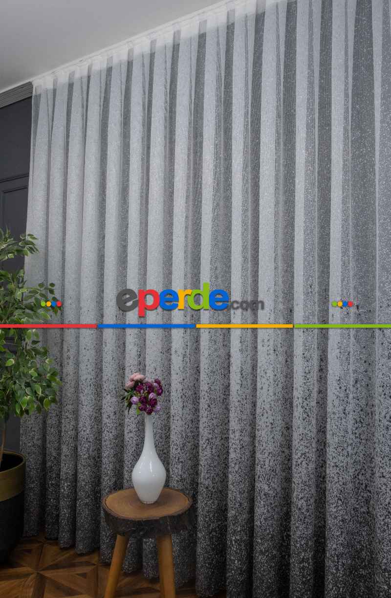 Genç Tasarım Püskürtme Yeni Moda Tül Gri - Füme - Antrasit