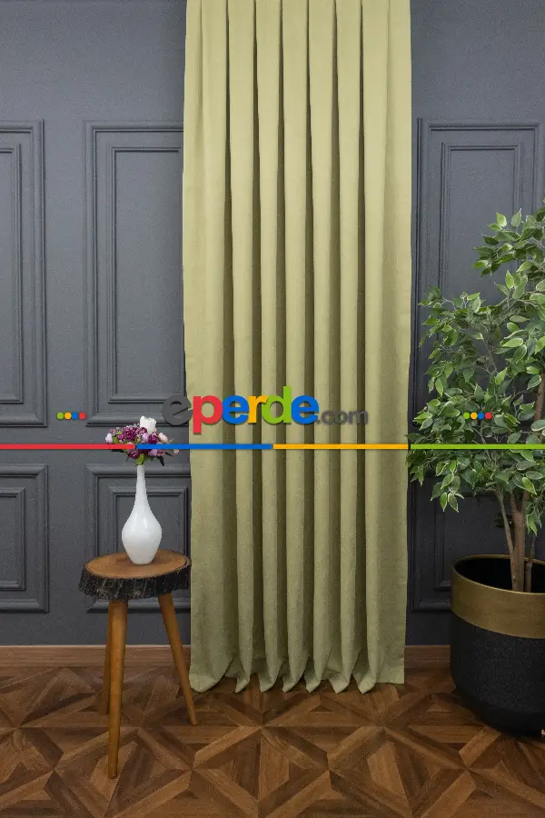 Su Yeşili Rengi Düz Fon Perde En Dökümlü Fon Perde