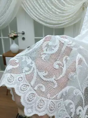 Örme Dokulu Şal Desenli Kruvaze Ve Düz Model Seçenekli Tül Perde - Ekru