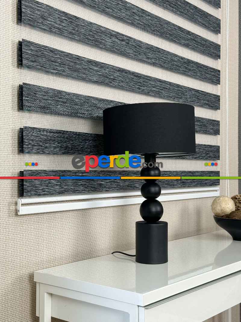 Siyah Kırçıllı Bambu Zebra Perde, Standart Metal Kasalı Yüksek Kalite Kornişe Kolay Montaj Seçenekli