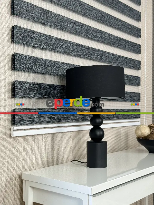 Siyah Kırçıllı Bambu Zebra Perde, Standart Metal Kasalı Yüksek Kalite Kornişe Kolay Montaj Seçenekli