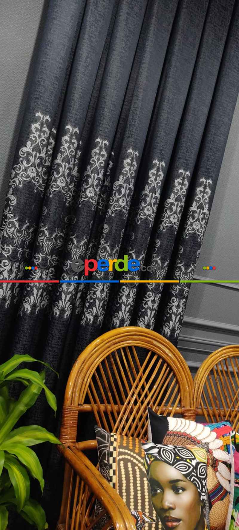 Salon Fon Perde - Lacivert Desenli Fon Perde, Adet Fiyatıdır, İstediğiniz Boy Ölçüsünde Dikilir, Eni 50 İla 100cm Arası Seçenekler, Sık Piledir 100cm X 1cm 