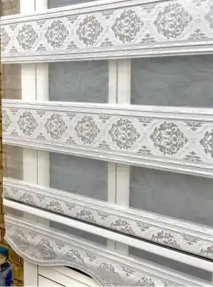 Gümüş Simli Damask Desenli 1. Kalite Zebra Stor Perde