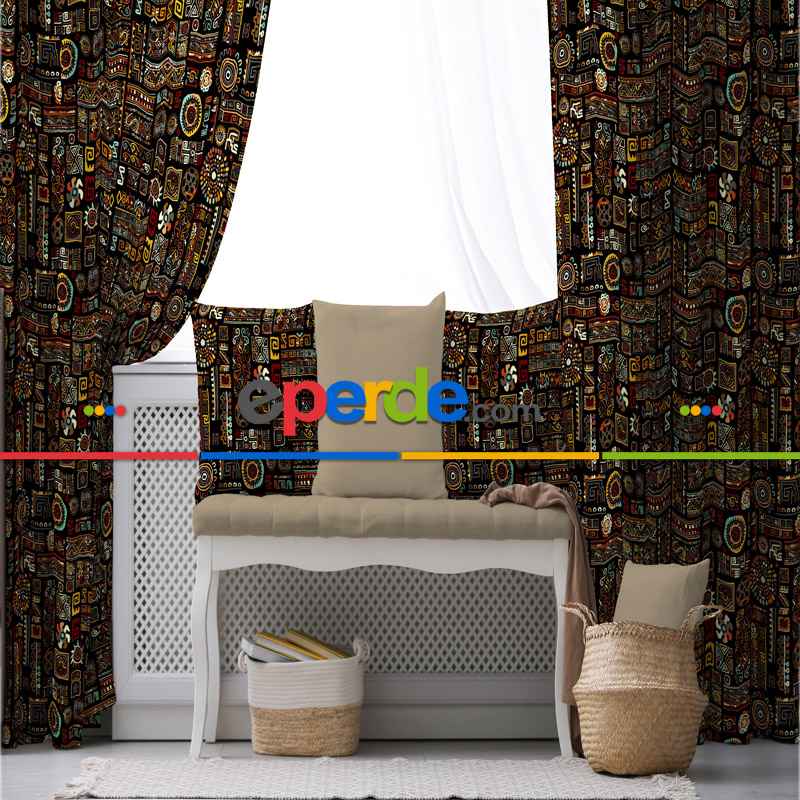 Etnik Fon Perde Evim 273 Kumaşı Kalındır Duck Bezi Değildir