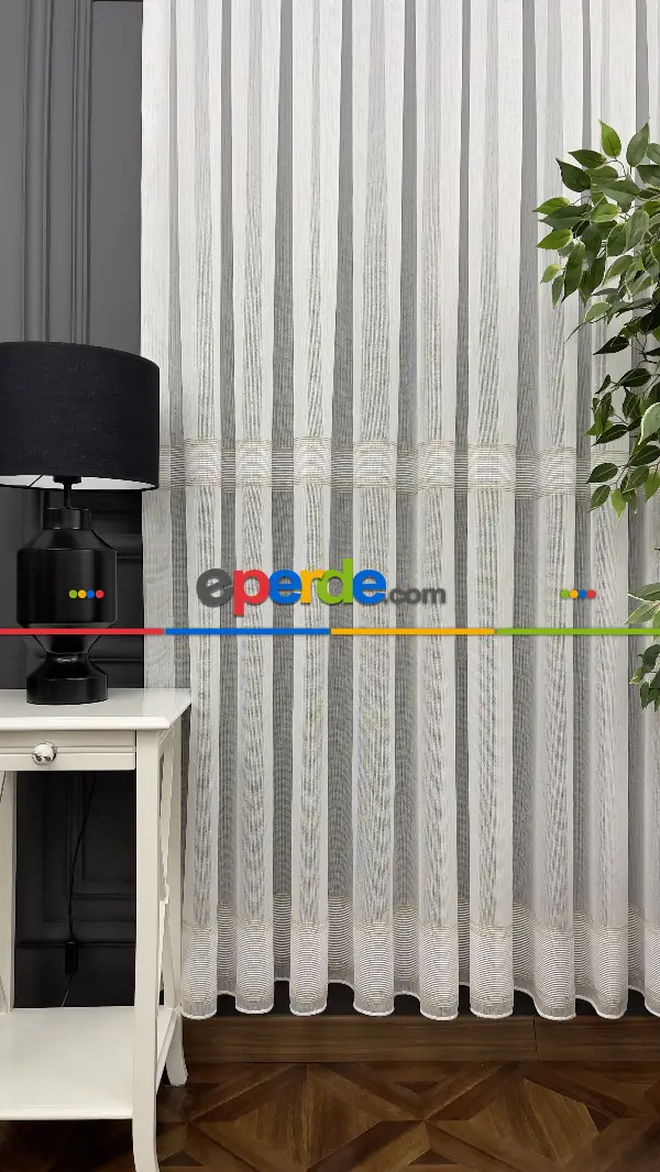 Salon - Premium Kalite Trend Perde Modelleri 2025-enine Kumaş Bantlı Dokuma Tül Perde 06