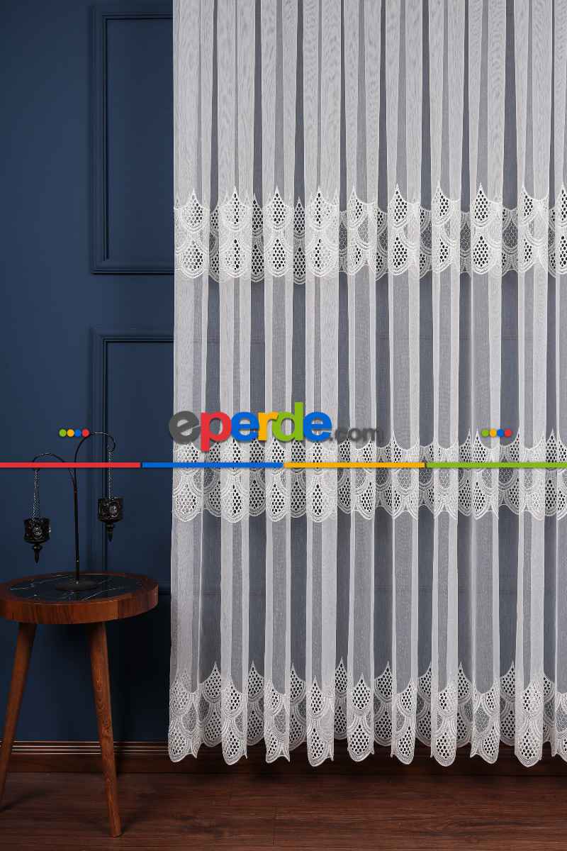 Salon Tül - Balık Ağı Tt Zemin Brode Nakış İşlemeli Tül Perde