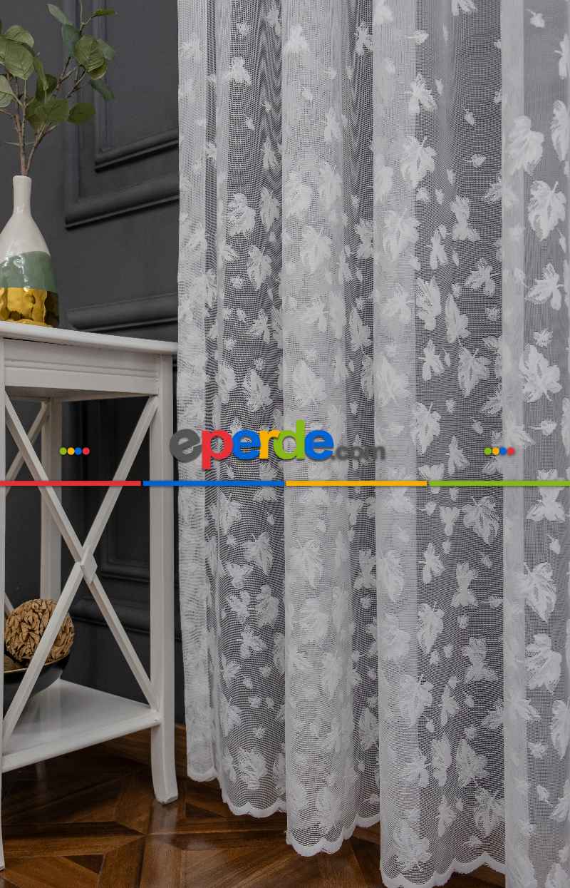 Etek Ucu Yaprak Desen Ütü İstemez Kırışmaz Tül