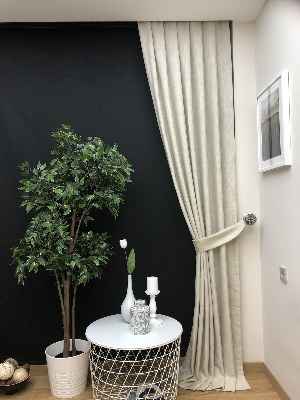 Krem Desenli Jakar Fon Perde- Krem