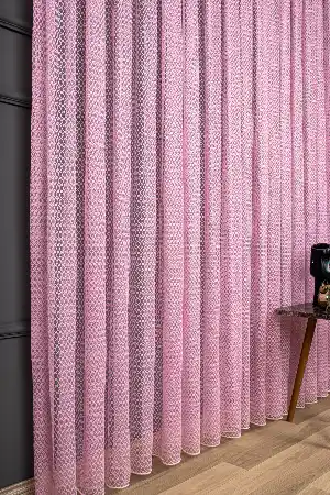 Dantel Örme Pembe Tül Perde Yüksek Gramajlı Pa 7110 - Kurşunlu Tül