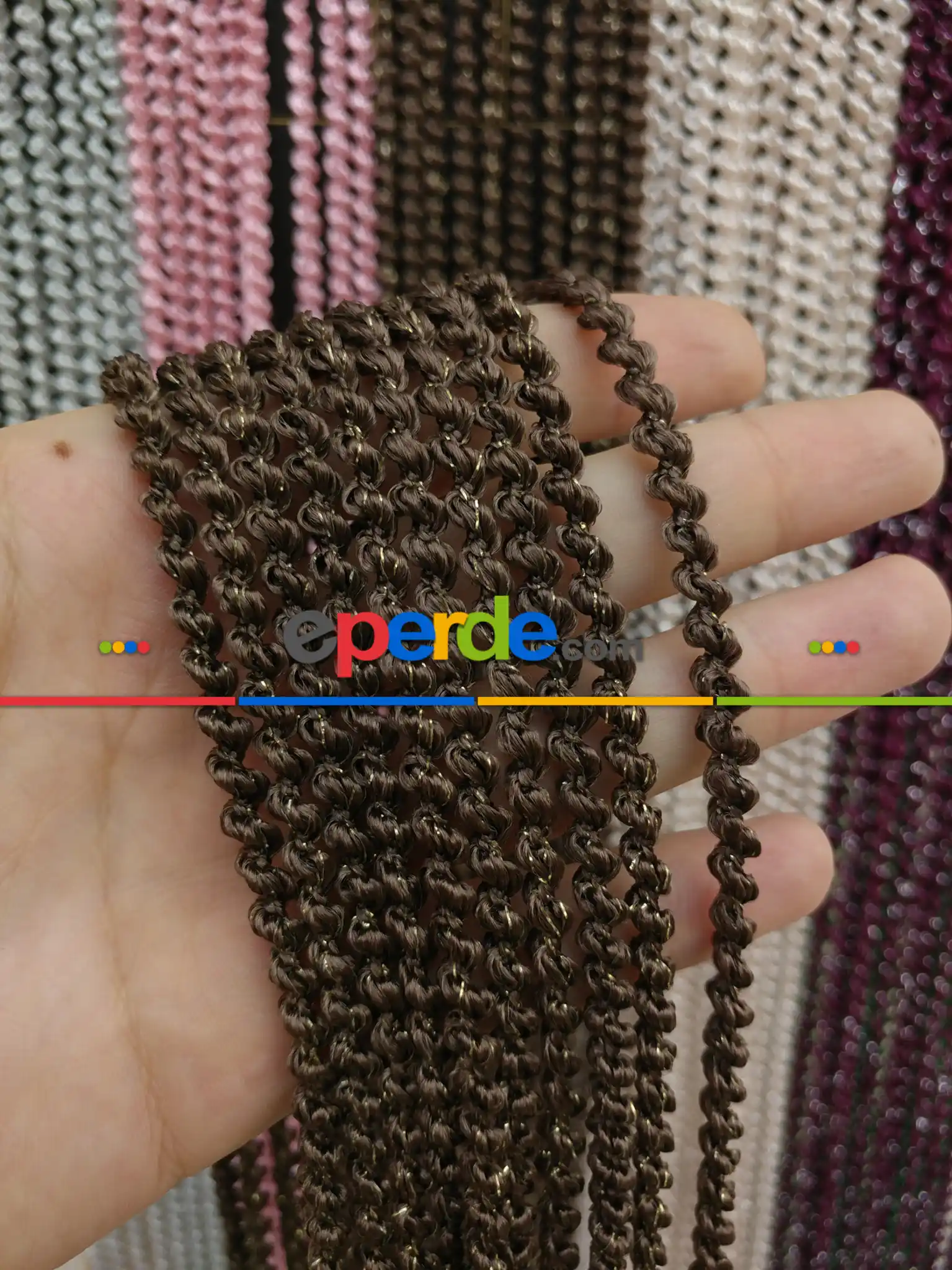 Kahve Rengi İp Perde Bukle Serisi- Gümüş-kahve