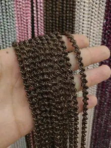 Mutfak İp Perde - Kahve Rengi İp Perde Bukle Serisi- Gümüş-kahve