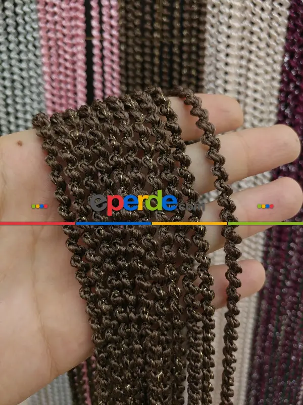 Kahve Rengi İp Perde Bukle Serisi- Gümüş-kahve