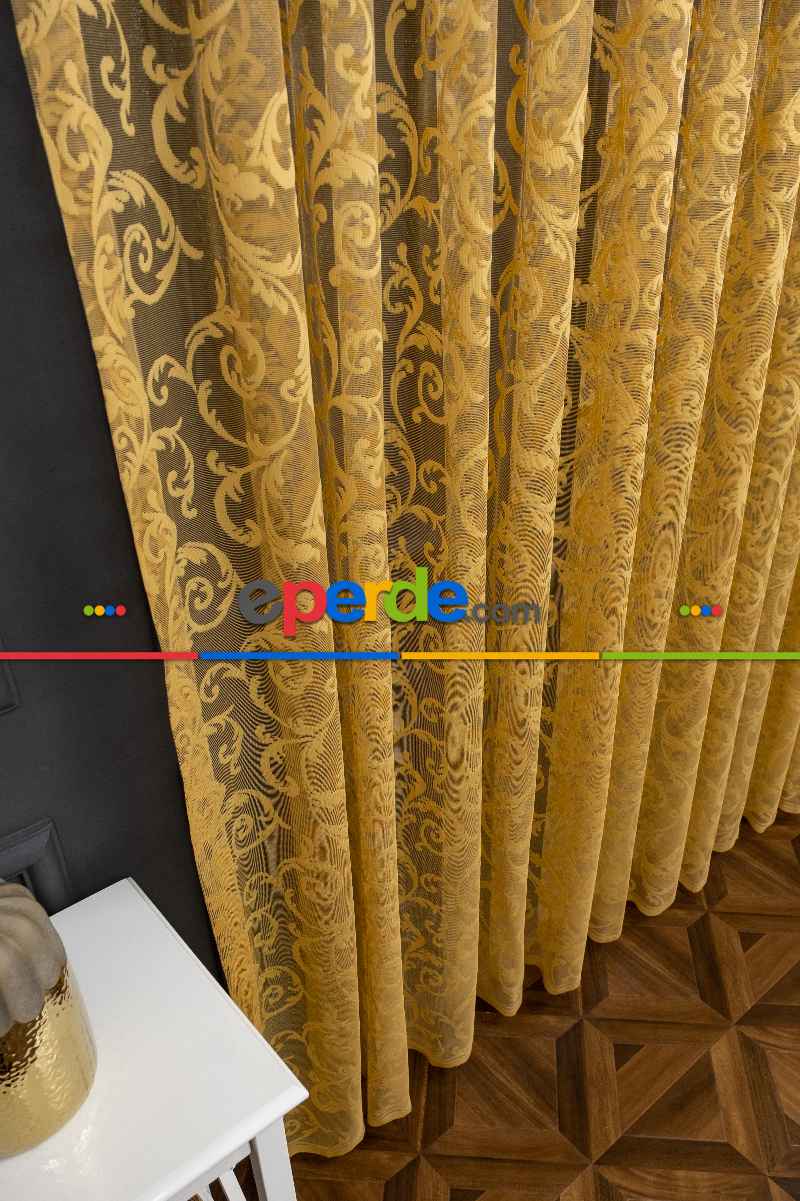 Sarmaşık Desen Hardal Sarı Renk Desen Tasarım Tül