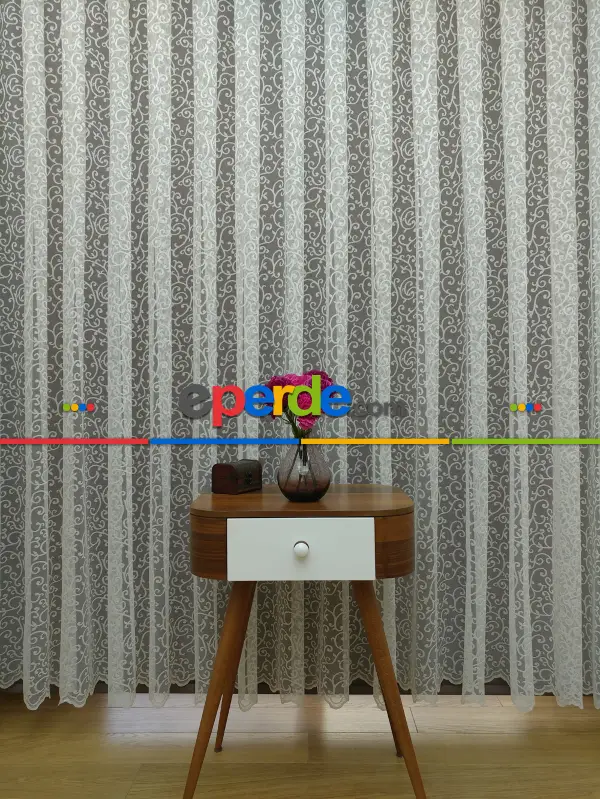 Kdk Örme Dantel Tül Perde- Krem