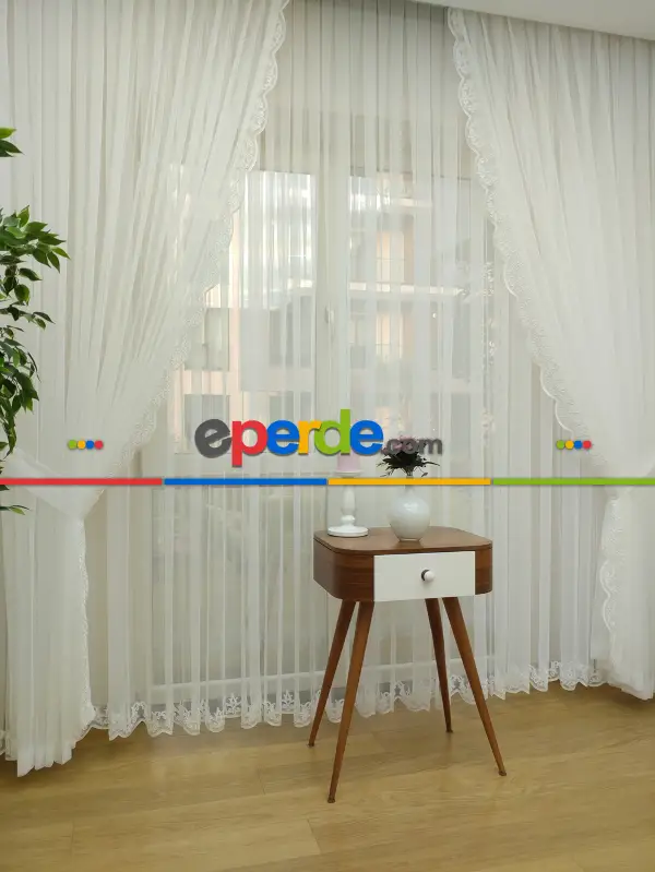 Fansız Dantel Fon Perde Etek Ucu Nakış (güpür ) İşlemeli - 8 (kombin İçin Açıklamayı Okuyunuz)- Ekru