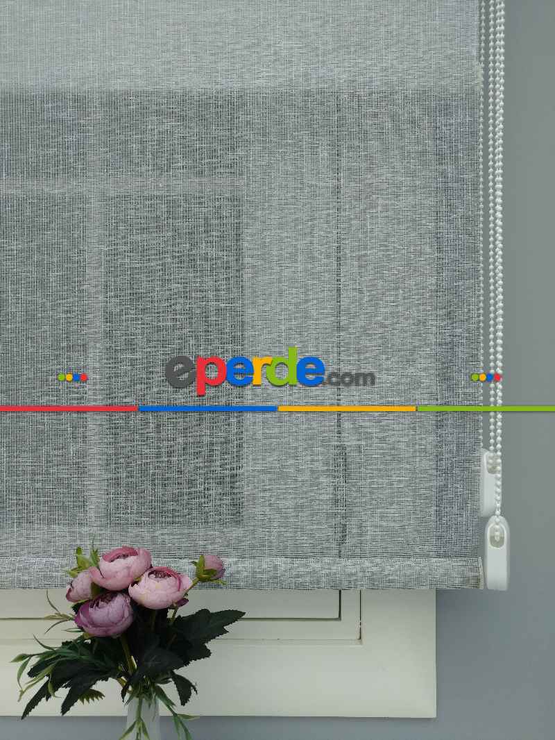 Çiftli Sistem Naturel Keten Tül Stor- Gri-füme-antrasit