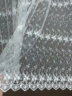 Brode İşlemeli Nakışlı Tül Perde- Ekru