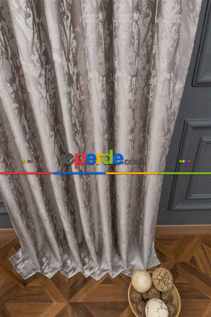 Jakar Dokuma Fon Perde Zemin Gri(desen Krem) Renk