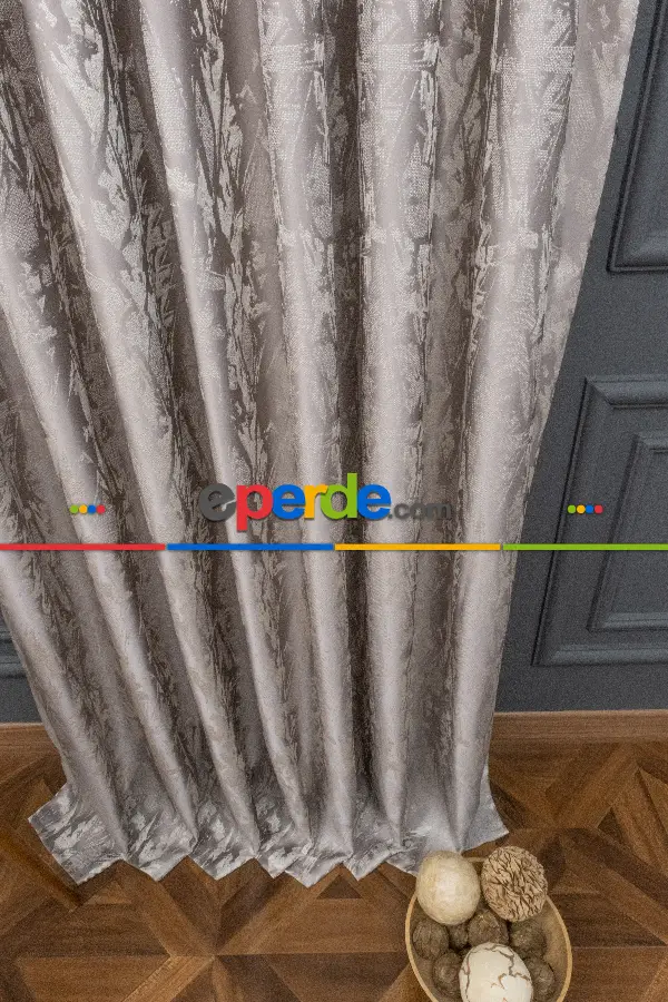 Yatak Odası Fon Jakar Dokuma Fon Perde Zemin Gri(desen Krem) Renk