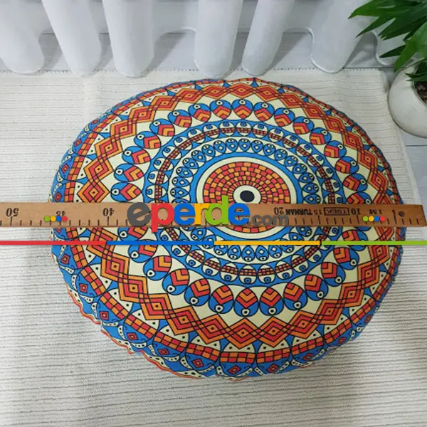 Mandala Yuvarlak Yer Minderi 45 Cm Çapında-  Çok Renkli 2