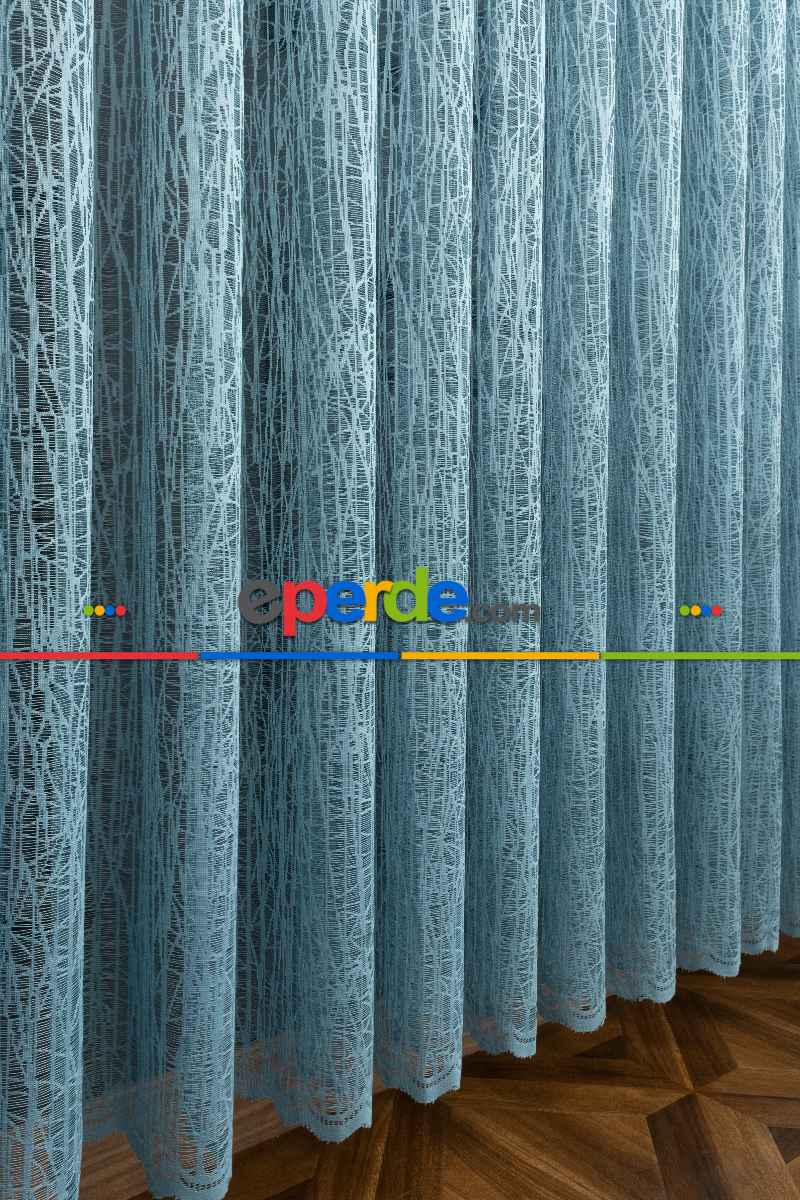 Yeni Tasarım Moda Cam Kırığı Örme Tül Perde Mavi - Mint