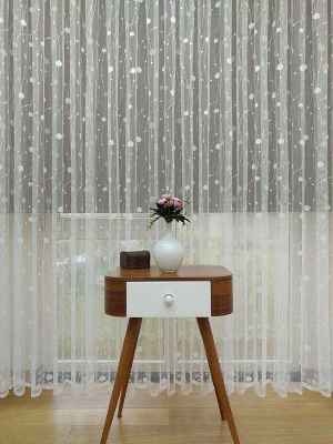 Çocuk Odası Ft Serisi Daire Cizgili Halkalı Topcuklu Tül Perde- Ekru