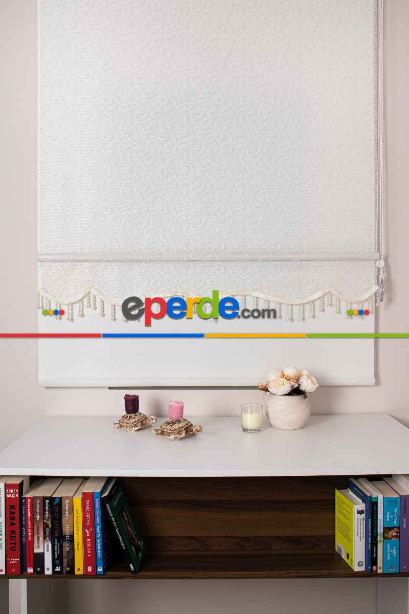 Brillant - Yeni Sezon Spor Model Stor Perde - Çiftli Sistem Tül Ve Stor Perde - Ekru Renk