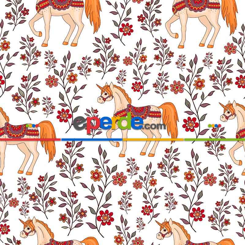 At Desenli Fon Perde Evm577 Kumaşı Kalındır Duck Bezi Değildir- Kırmızı